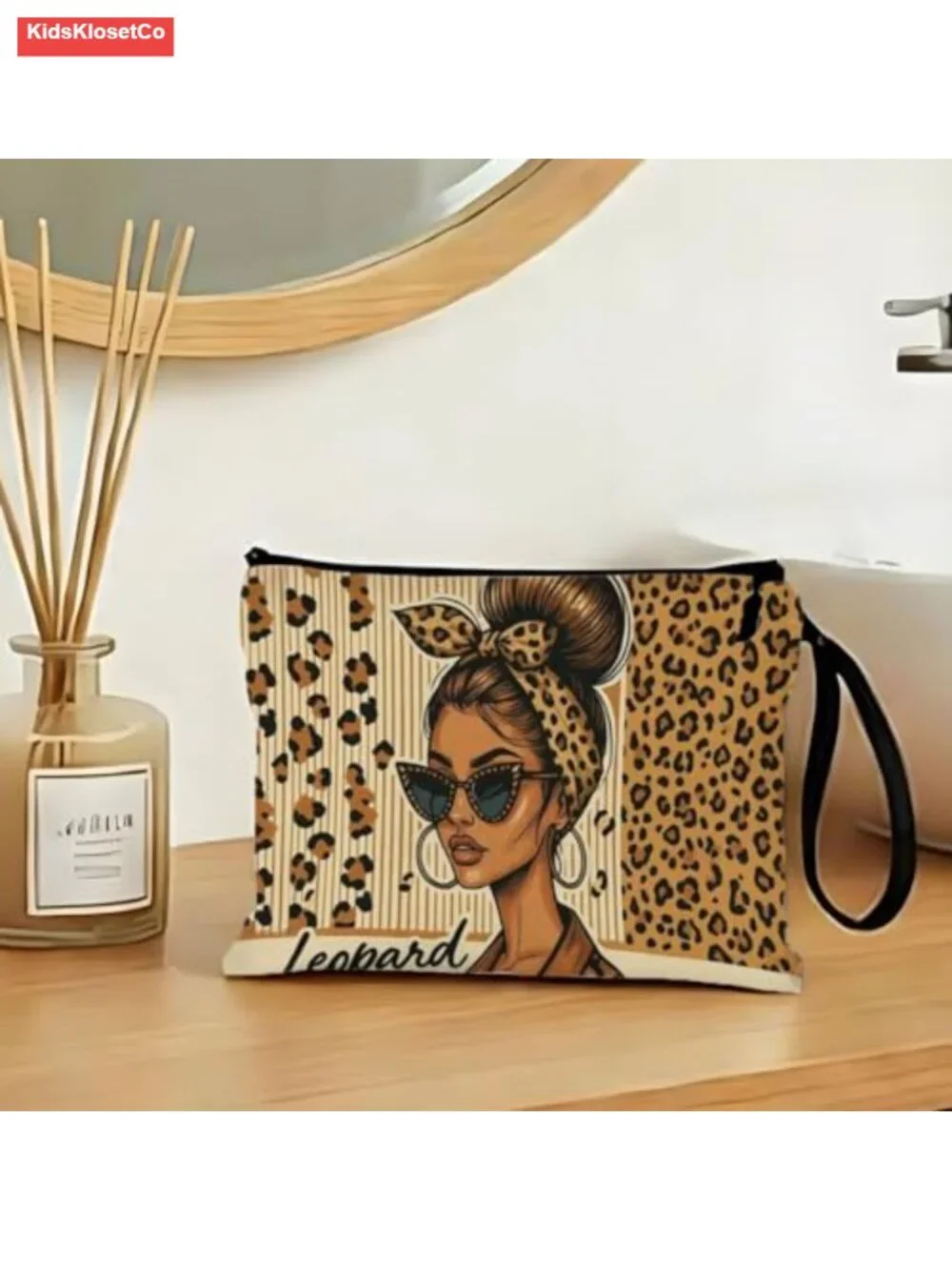 Leopard Print Canvas Cosmetic Bag Travel Toiletry Pouch
